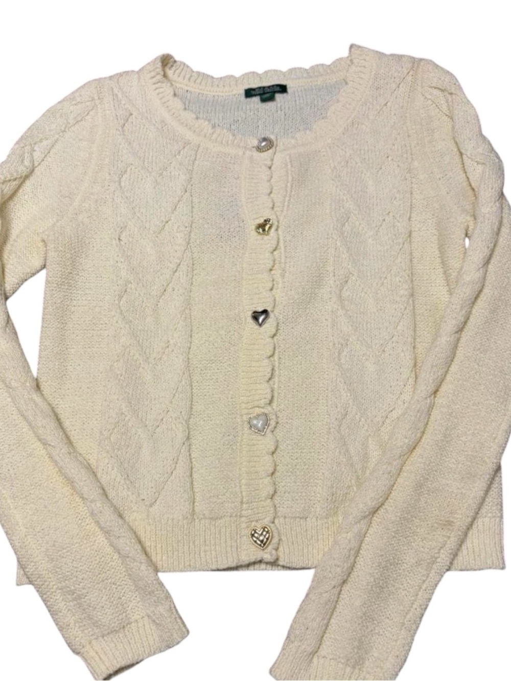 Wild fable Cream Cable-Knit Cardigan with Heart Buttons NEW